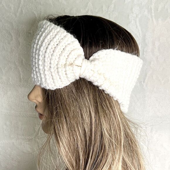 White Sparkle Knit Ear Warmer Headband - Picture 1 of 4